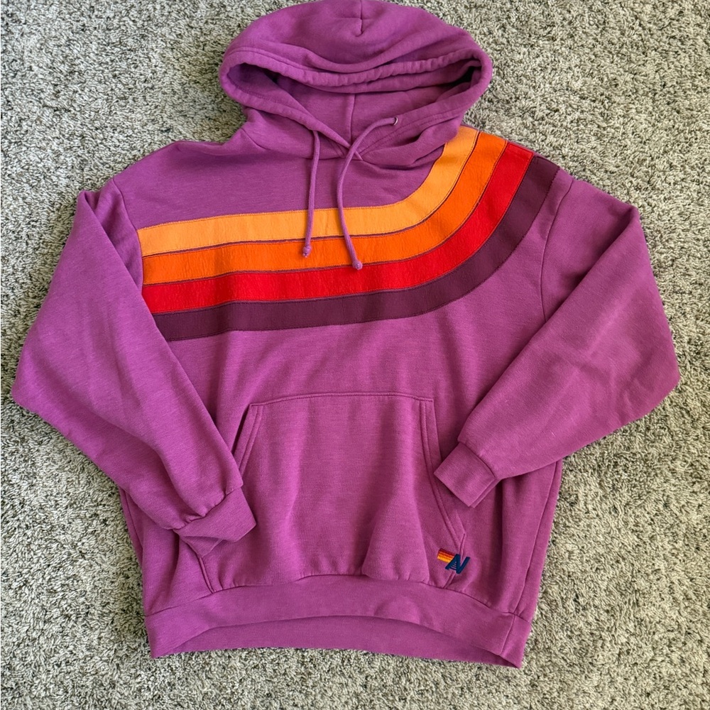 Aviator Nation Wave Stripe 4 Purple Magenta Pullover Hoodie Sold Out Size M
